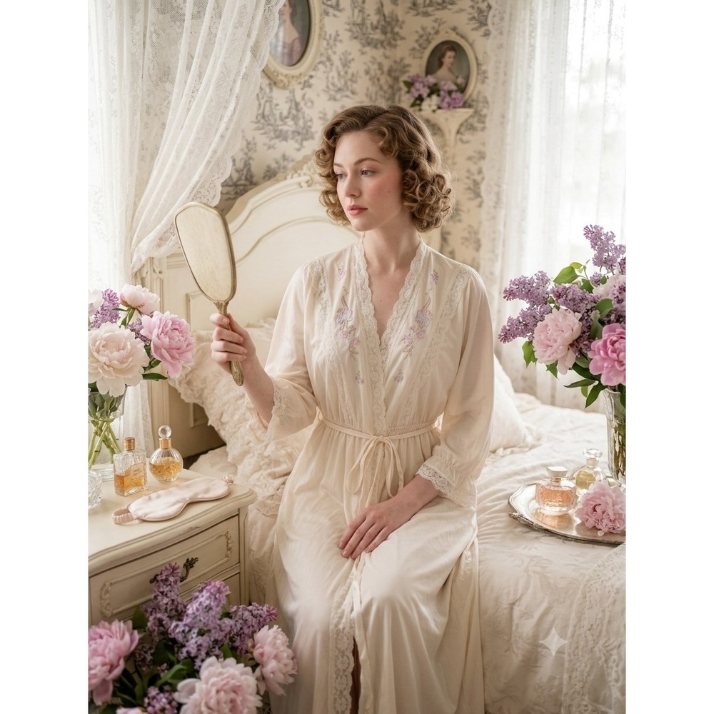Pinehurst Lingerie S Cream Wedding Silky Nylon Lace Victorian 50s Coquette VTG